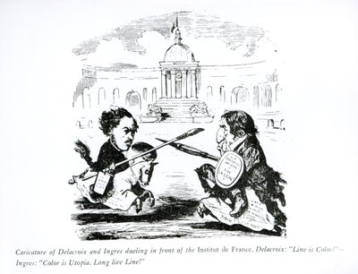 Caricature of Delacroix and Ingres Duelling in Front of the Institut de France by French School